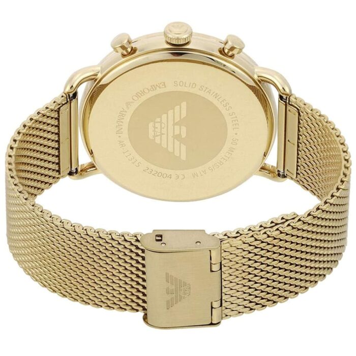 Emporio Armani Aviator Chronograph Quartz Beige Dial Gold Mesh Bracelet Watch For Men - AR11315 - Image 2